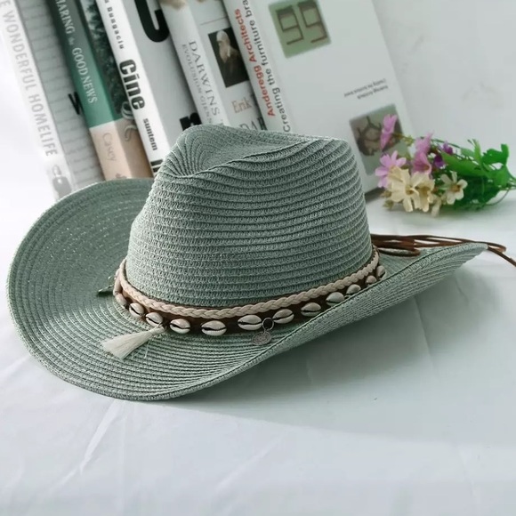 Boho Shell Panama Sun Hat In Sable & Sage - Picture 6 of 6